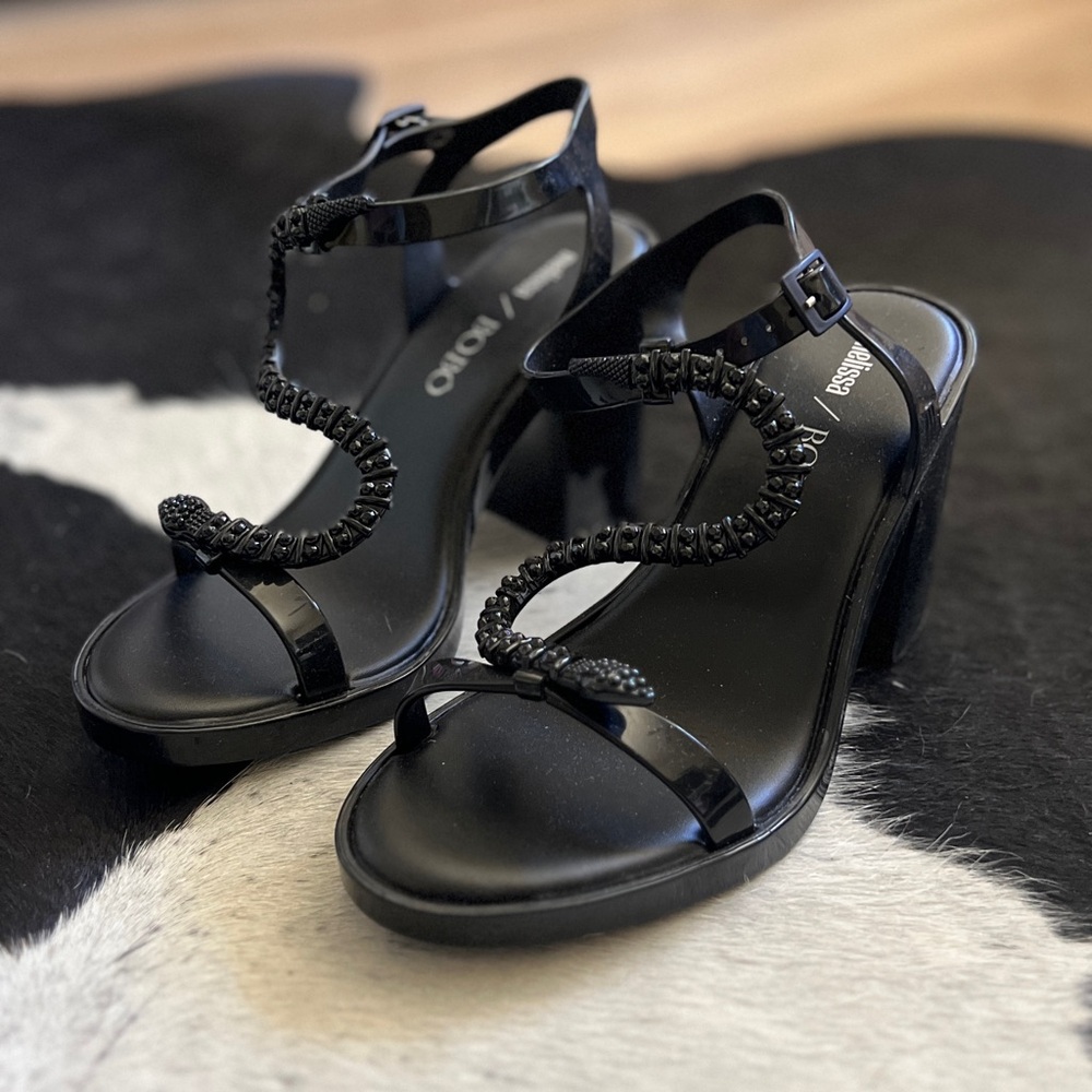 NWOT Melissa snake block heel jelly sandals - black, size 8